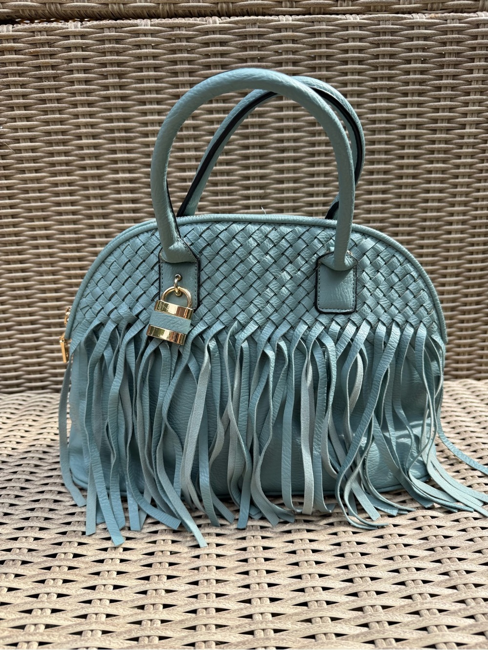 Women's Teal Fringe Satchel Handbag